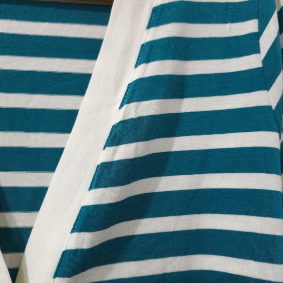 COLDWATER CREEK Teal & Cream Striped Single Button Cardigan, Supima Cotton Blend - Picture 5 of 13